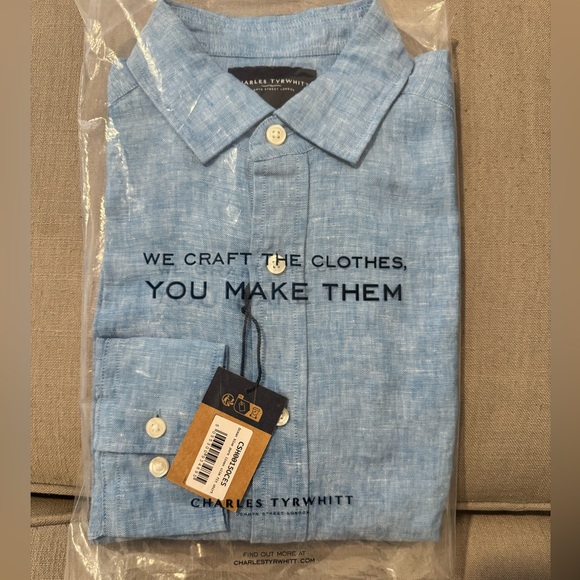 Charles Tyrwhitt Pure Linen Shirt – Ocean Blue (Slim Fit S, NWT) - Picture 2 of 7